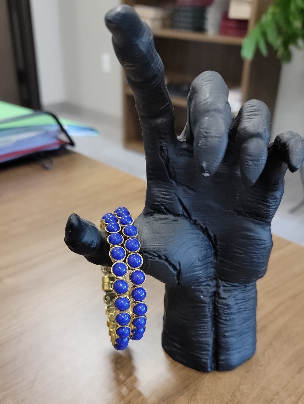 Plunder Bangle - Bkue Bead On Gold Bangle